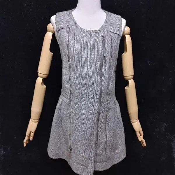 [BUNJANG] Objet Herringbone Wool Sleeveless Mini Dress / 오브제 헤링본 정품 여자 이중시퍼 여성 모직 민소매티셔츠원피스85-96