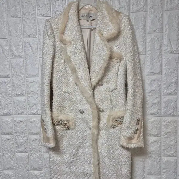 [BUNJANG] Objet Mink Fur Silk Tweed Double Coat Jacket / 오브제 밍크퍼 정품 실크 여자 겨울용 여성 트위드더블코트자켓82-94