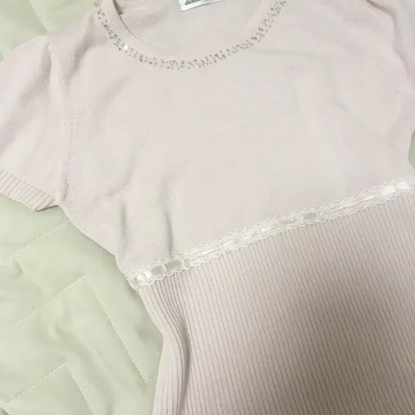[BUNJANG] Vintage Lovely Egg Pink Knit Short Sleeve Top / 빈티지 러블리 로걀 핑크 니트반팔