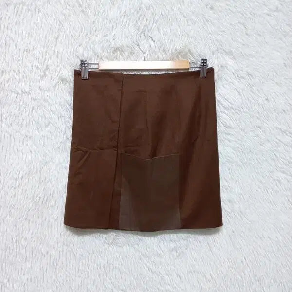 [BUNJANG] MICHAA Genuine Leather &amp; Cashmere Blend Wool Midi Skirt / 미샤MICHAA 양가죽배색 정품 캐시미어 여성여자모직스커트치마70-91