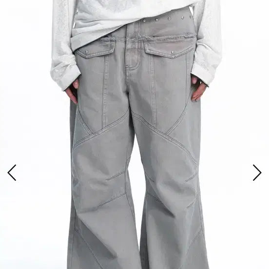 [BUNJANG] Washing Panel Stitch Pants Grey / 러프넥 워싱 패널 스티치 팬츠 그레이 washing panel