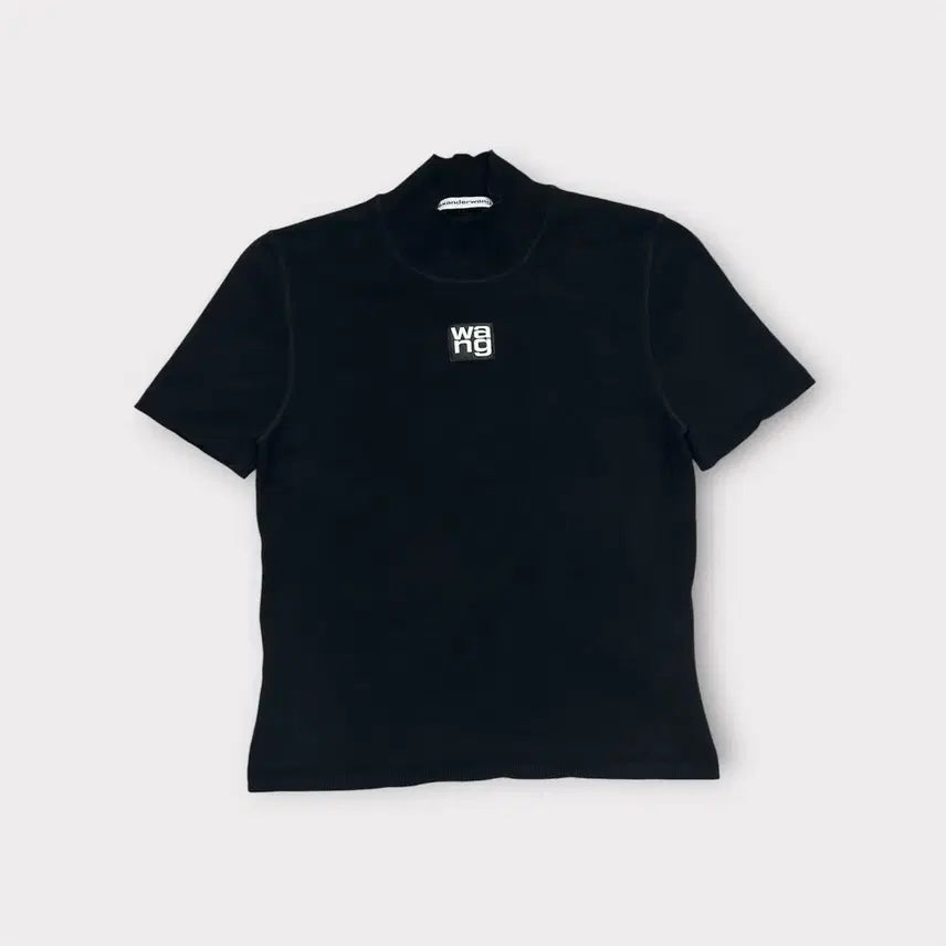 [BUNJANG] Alexander Wang Logo Patch Mock Neck Bodycon Knit Short Sleeve T-shirt / [S] 알렉산더 왕 로고 패치 모크넥 바디콘 니트 반팔티셔츠