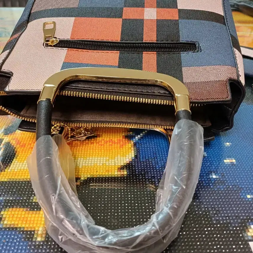 [BUNJANG] Danbaoly Check Pattern Tote Bag + Card Wallet Set / Danbaoly 체크 패턴 토트백 + 카드지갑 세트
