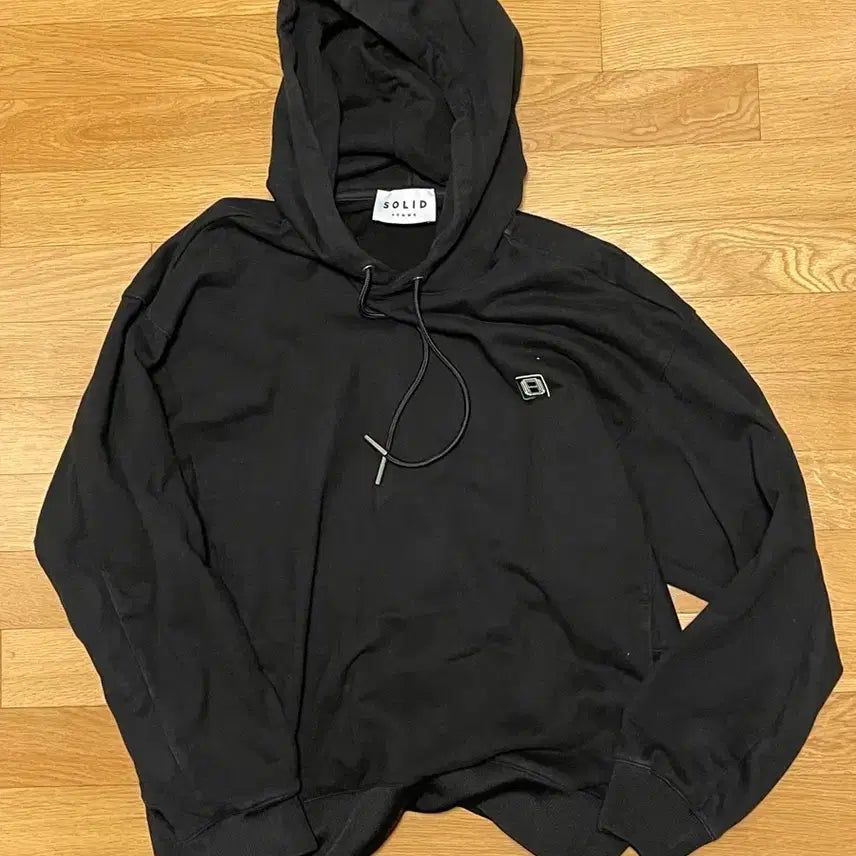 [BUNJANG] Solid Homme Black Back Logo Embroidered Hoodie / 솔리드옴므 블랙 백로고 자수 후디
