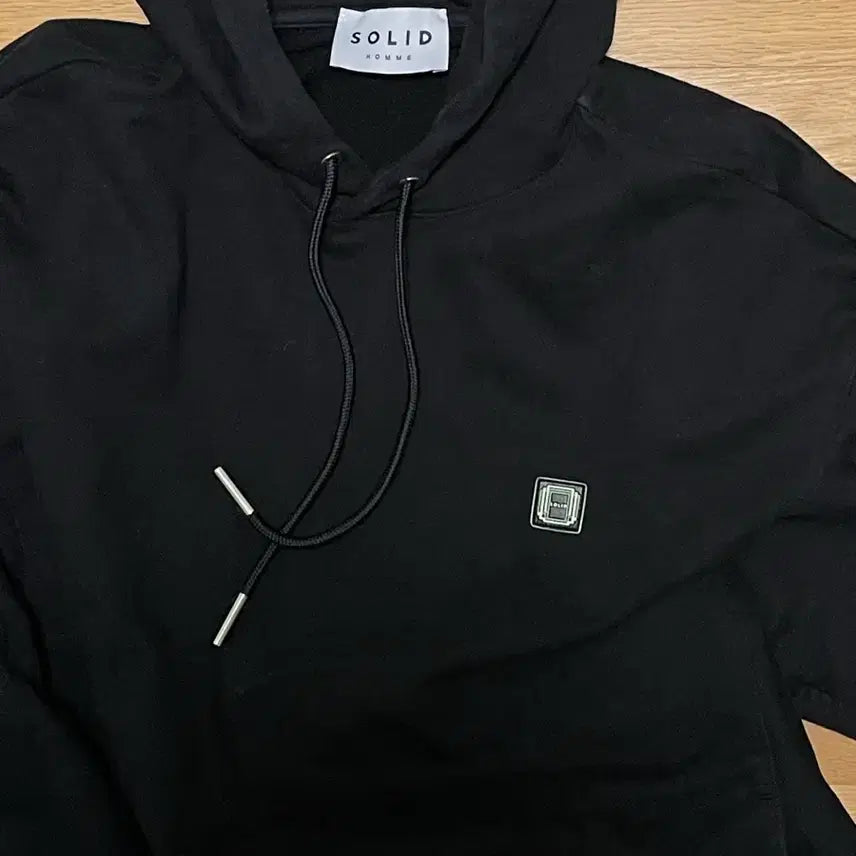 [BUNJANG] Solid Homme Black Back Logo Embroidered Hoodie / 솔리드옴므 블랙 백로고 자수 후디