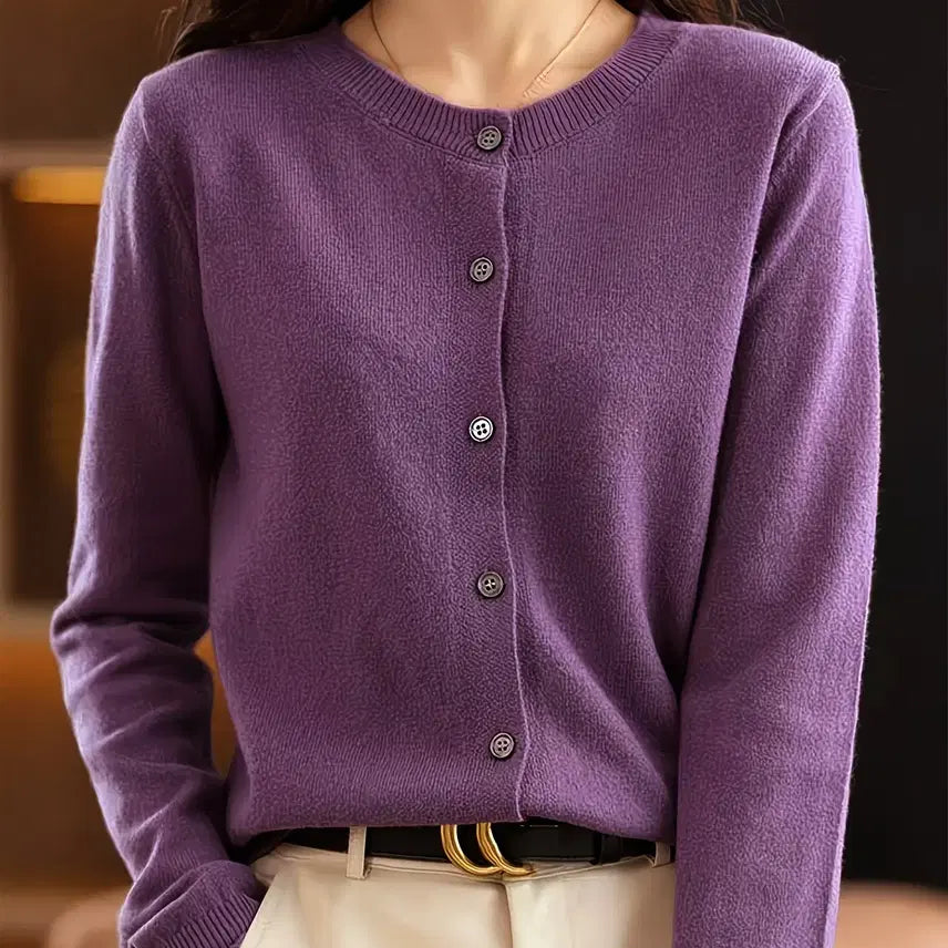[BUNJANG] Basic Round Neck Purple Cardigan / 베이직 라운드넥 퍼플 가디건 (새제품)