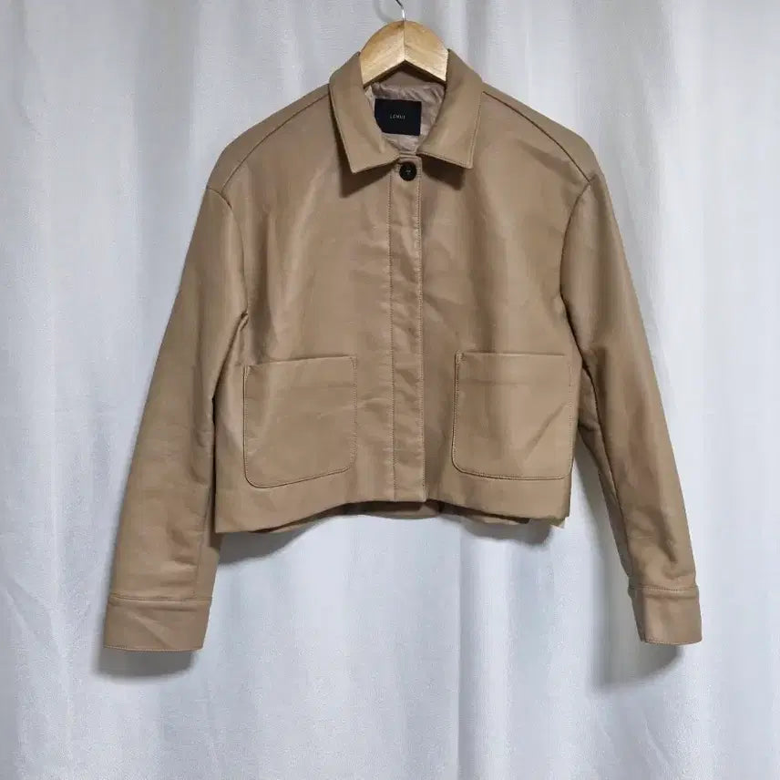 [BUNJANG] Lemui Beige Eco-Leather Cropped Jacket / lemui 르뮈 베이지 에코레더 크롭 자켓