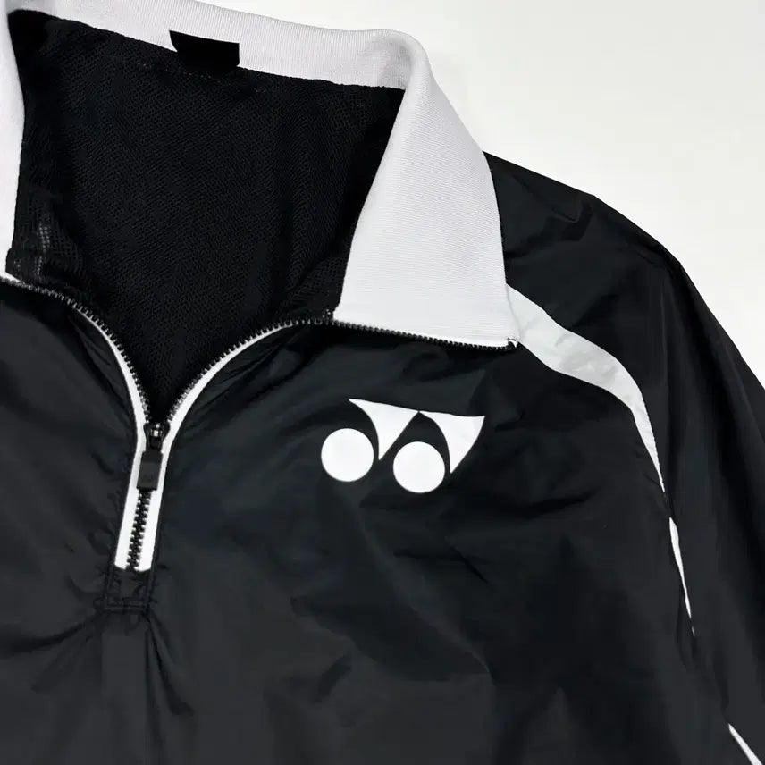 [BUNJANG] YONEX Oversized Half Zip Woven Warm-up Jacket Black (L) / (L) 요넥스 박시핏 반집업 우븐 웜업 블랙