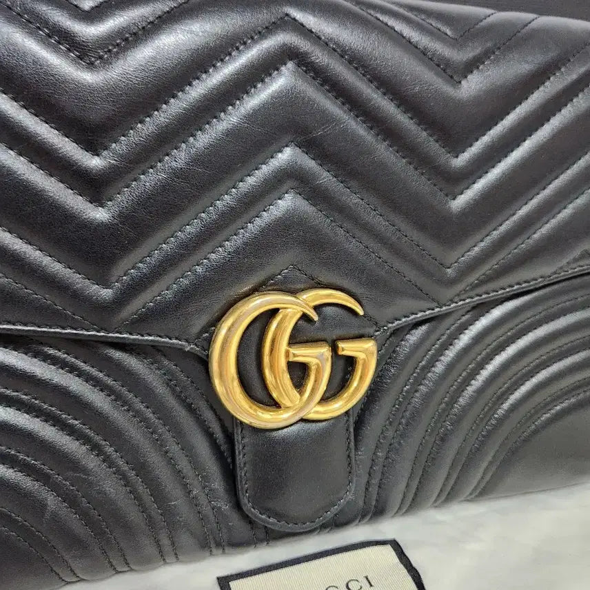 [BUNJANG] Gucci Marmont Black Leather Clutch Bag / 구찌 마몽트 블랙 레더 클러치백