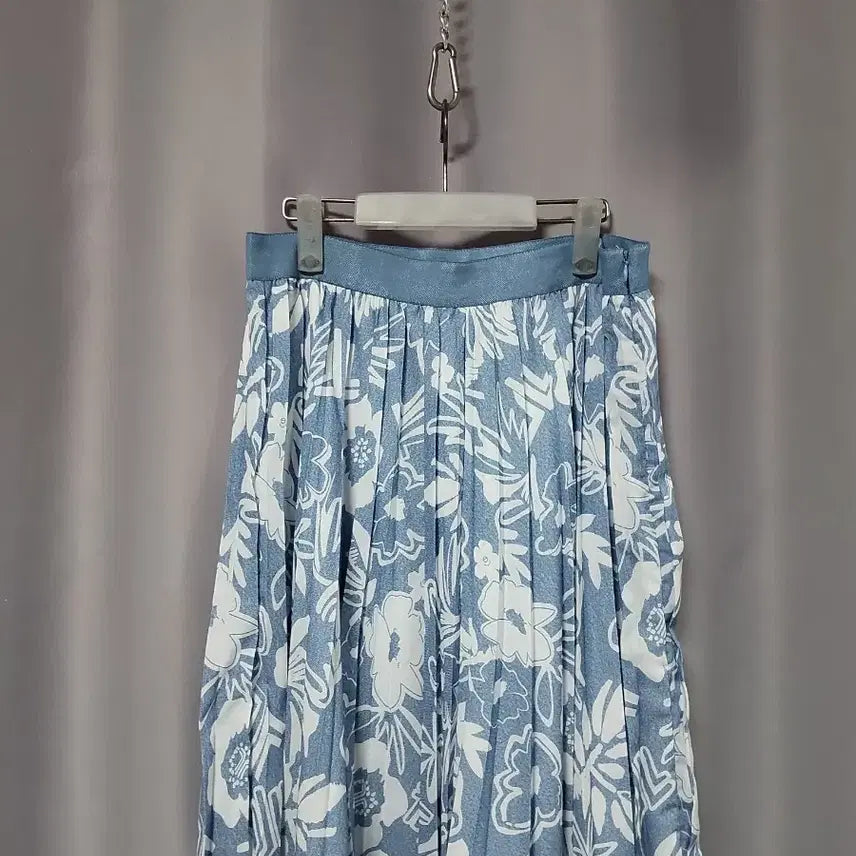 [BUNJANG] Flower Pattern Pleated Long Skirt / 플라워 패턴 플리츠 롱 스커트