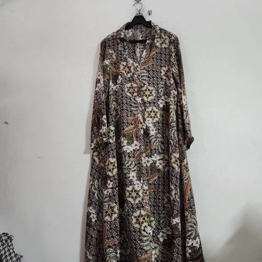 [BUNJANG] Flower Pattern Long Shirt Dress / 플라워 패턴 롱 셔츠 원피스