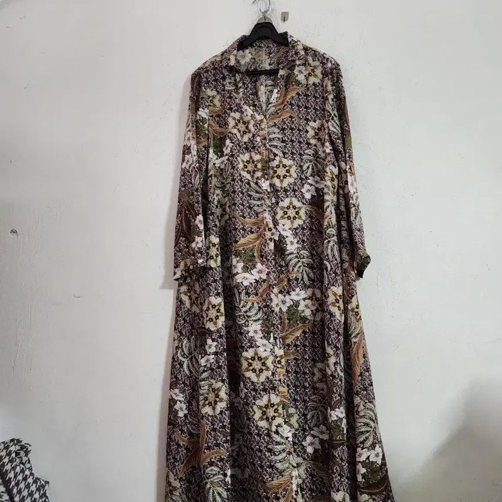 [BUNJANG] Flower Pattern Long Shirt Dress / 플라워 패턴 롱 셔츠 원피스