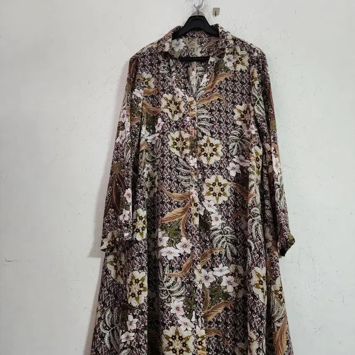 [BUNJANG] Flower Pattern Long Shirt Dress / 플라워 패턴 롱 셔츠 원피스