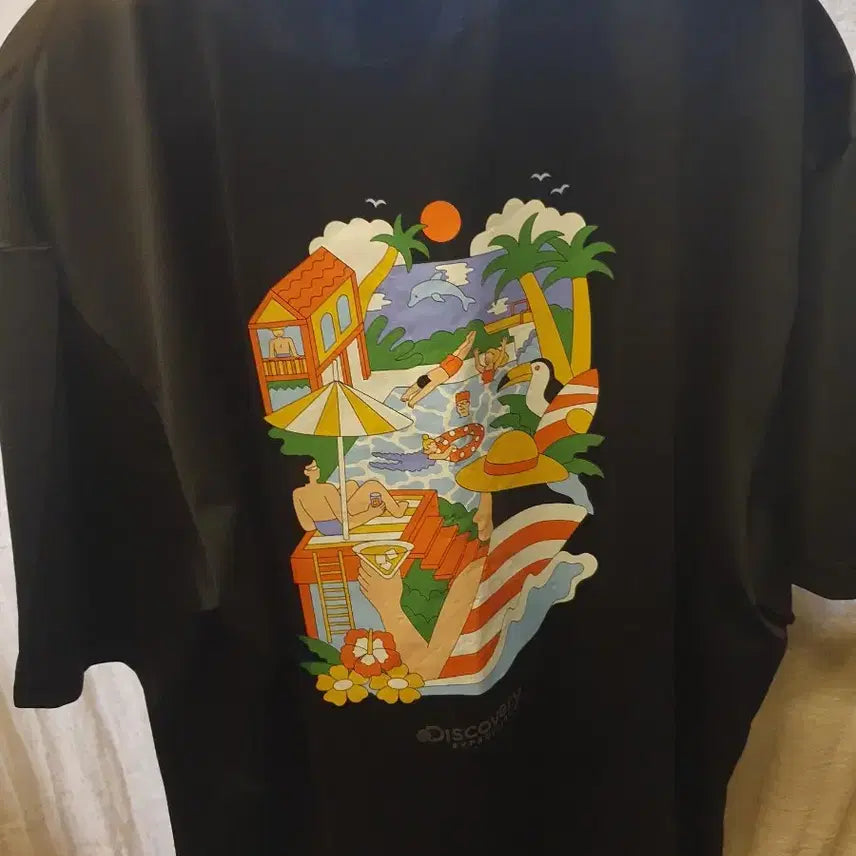 [BUNJANG] Discovery Black Short Sleeve T-Shirt / 디스커버리  블랙 반팔 티셔츠