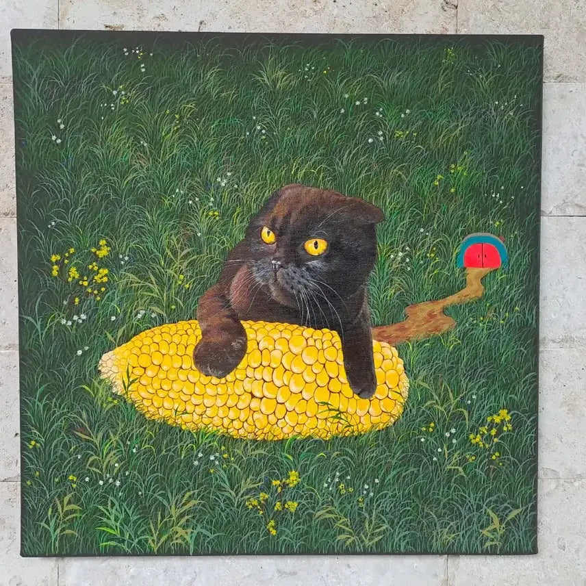 [BUNJANG] Corn and Cat Acrylic Framed Art / 옥수수와 고양이 아크릴 그림액자입니다