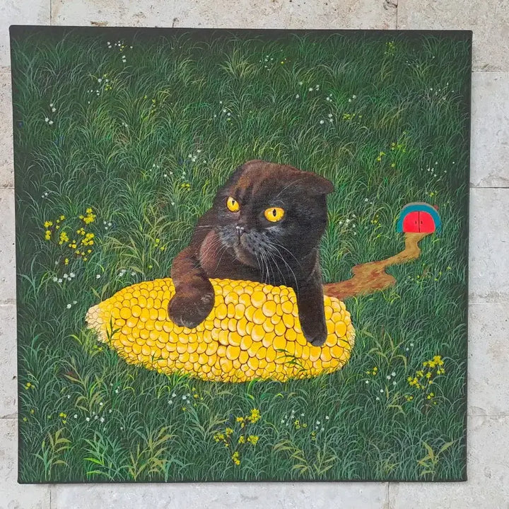 [BUNJANG] Corn and Cat Acrylic Framed Art / 옥수수와 고양이 아크릴 그림액자입니다