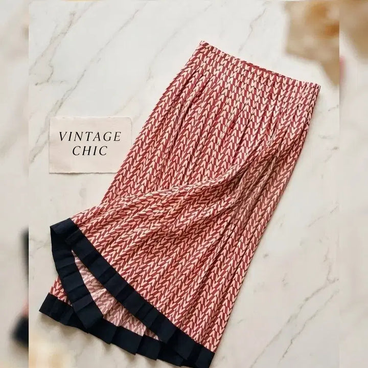 [BUNJANG] Patterned Long Pleated Skirt / 새상품 패턴 롱 플리츠 스커트