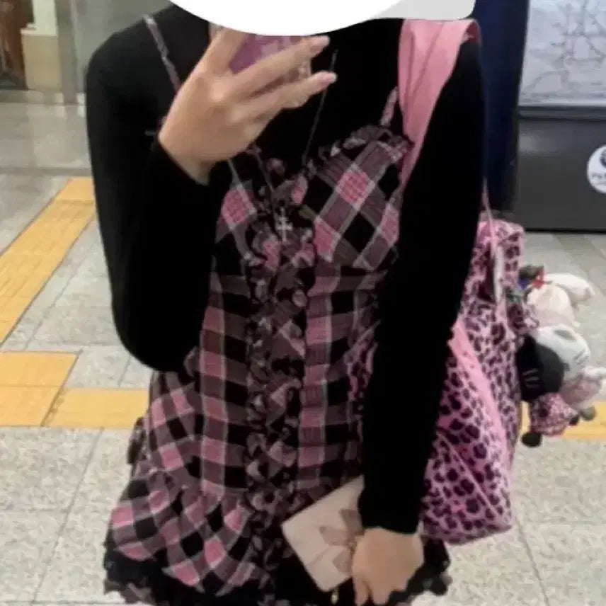 [BUNJANG] Vintage Galy Pink Checkered Dress / 갸루 빈티지 핑크 캐캐체깔 원피스 검핑 체크