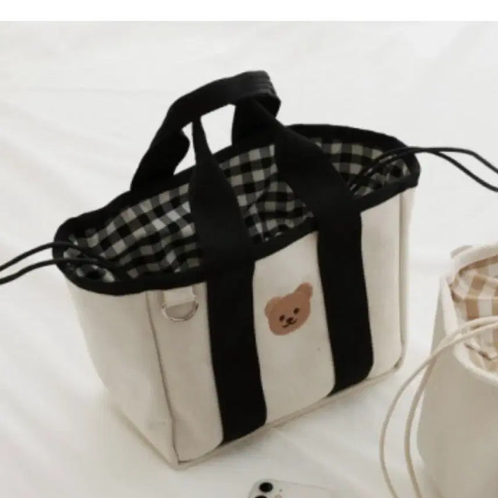 [BUNJANG] Bear Embroidery Canvas Tote Bag / 도트백