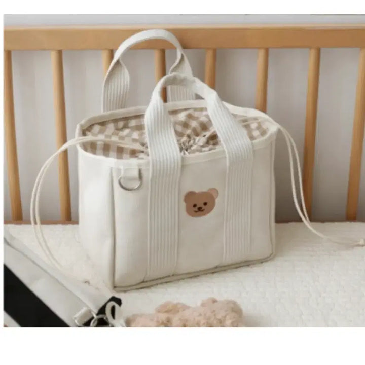 [BUNJANG] Bear Embroidery Canvas Tote Bag / 도트백