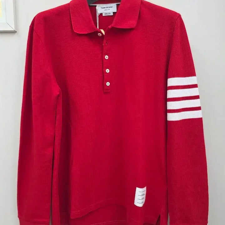 [BUNJANG] Thom Browne Limited Edition Red Diagonal Stripe Long Sleeve Polo Shirt / 한정판 톰브라운 빨간색 사선 완장 긴팔 폴로티