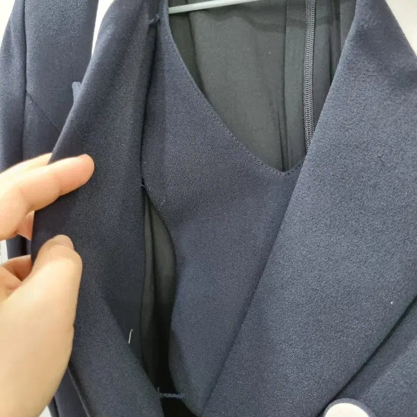 [BUNJANG] Navy Long Dress Double Button Contrast Collar / 네이비 롱 원피스 더블버튼 배색 카라