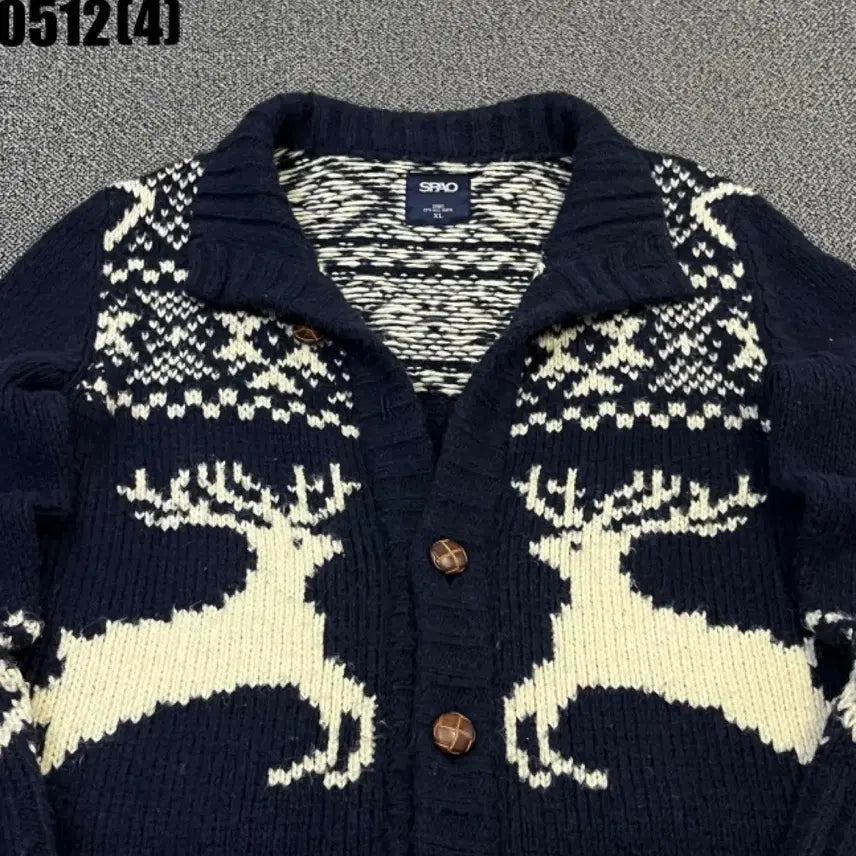 [BUNJANG] SPAO Deer Pattern Knit Cardigan Navy XL / 스파오 사슴 패턴 니트 가디건 네이비 XL | 0512