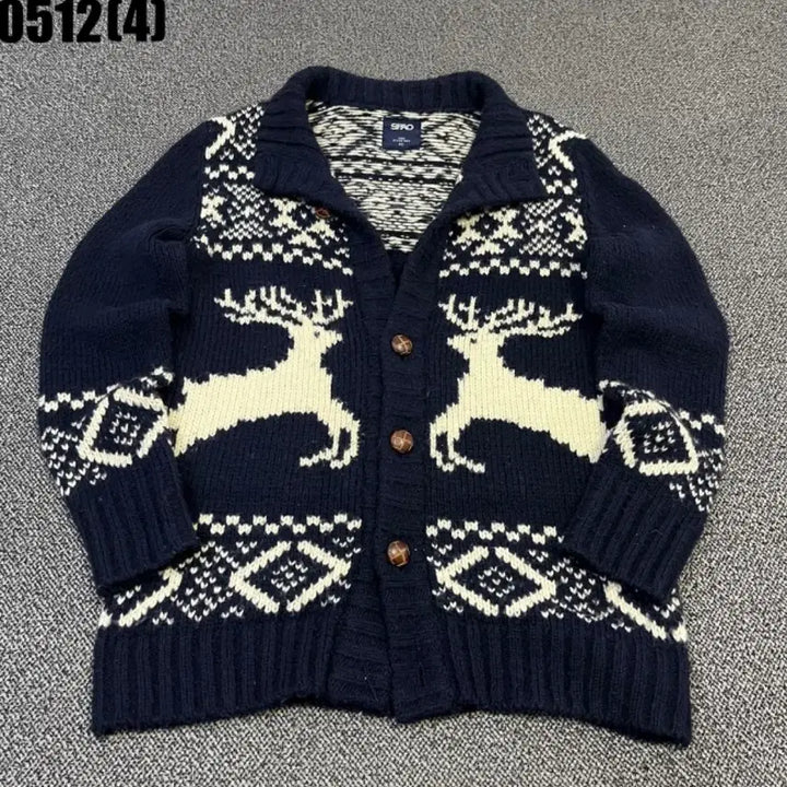 [BUNJANG] SPAO Deer Pattern Knit Cardigan Navy XL / 스파오 사슴 패턴 니트 가디건 네이비 XL | 0512