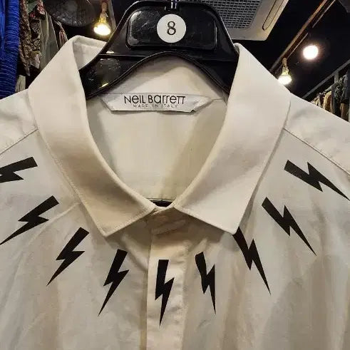 [BUNJANG] Neil Barrett White Lightning Print Shirt / 닐바렛 화이트 번개 프린트 셔츠