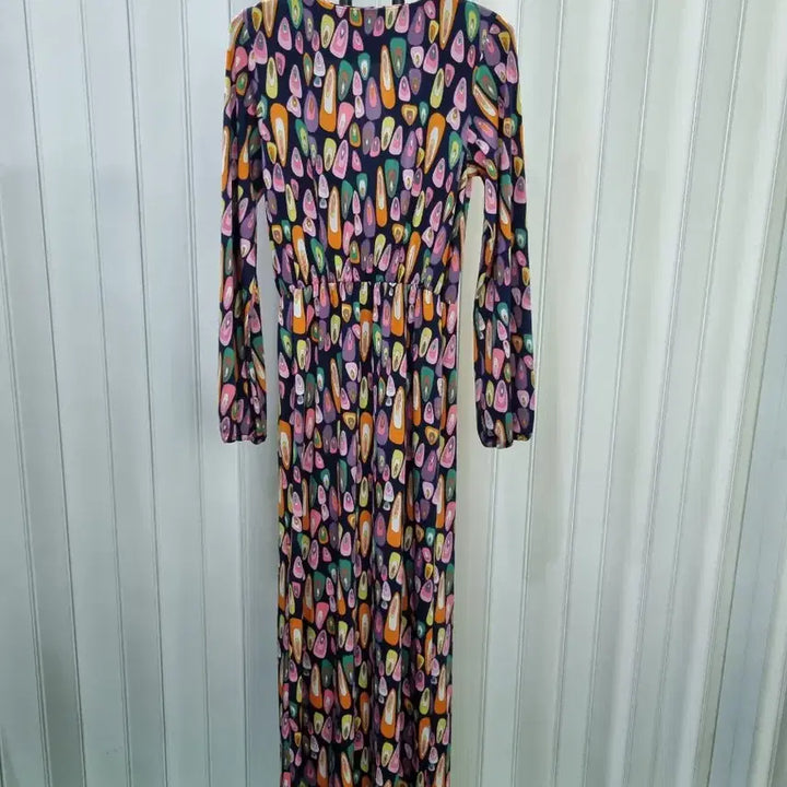 [BUNJANG] Patterned Long V-Neck Dress / 패턴 롱 원피스 브이넥 여성복