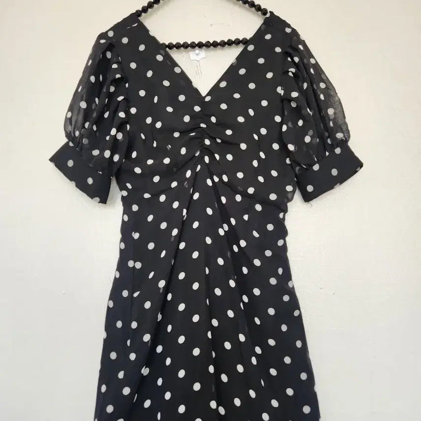 [BUNJANG] Black Dot Long Dress Puff Sleeve / 블랙 도트 롱 원피스 퍼프소매