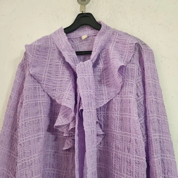 [BUNJANG] Purple Frill Ribbon Blouse / 퍼플 프릴 리본 블라우스
