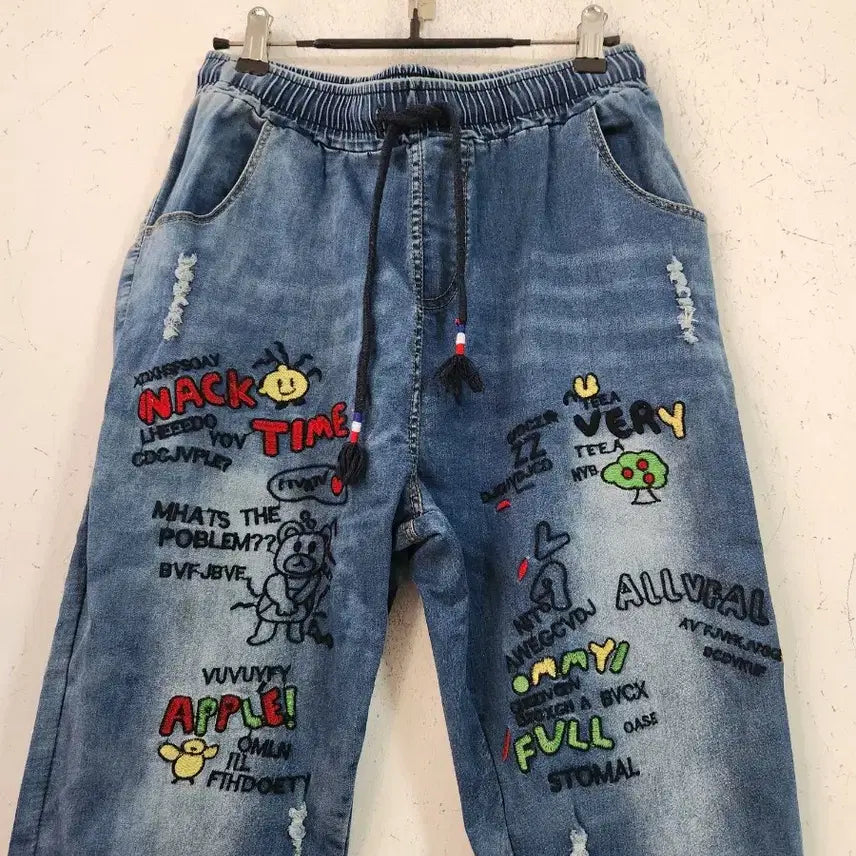[BUNJANG] Character Printing Denim Jogger Pants / 캐릭터 프린팅 데님 조거팬츠