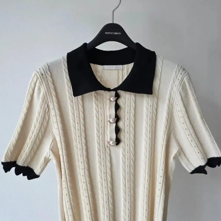 [BUNJANG] Muzak Pearl Button Collar Knit - Ivory / muzak 진주단추 카라넥 니트-5566(새제품)