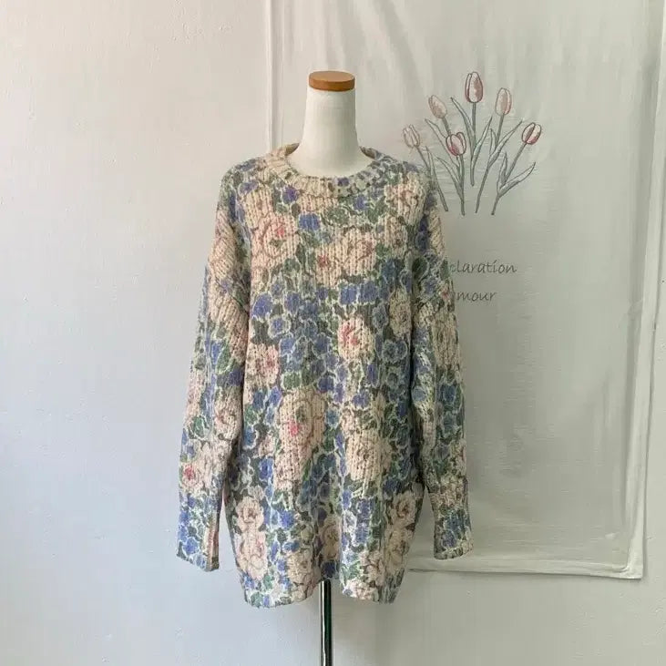 [BUNJANG] ZARA Floral Pattern Oversized Chunky Knit Sweater / 자라(ZARA) 플로럴 패턴 오버핏 청키 니트 스웨터