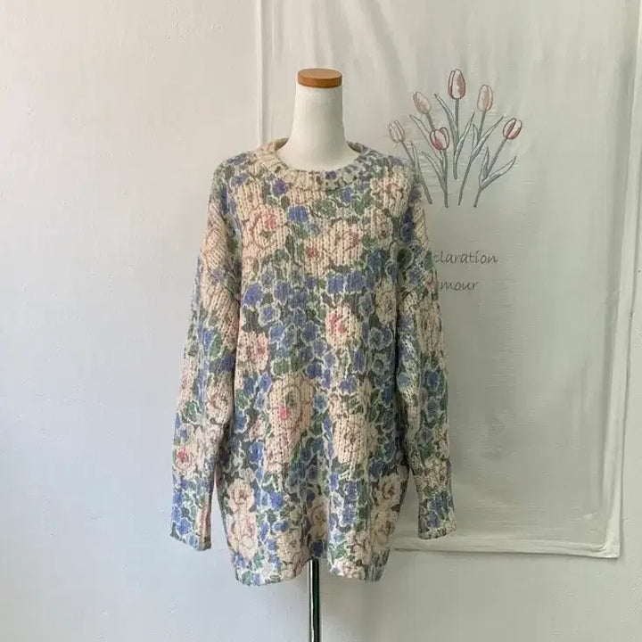 [BUNJANG] ZARA Floral Pattern Oversized Chunky Knit Sweater / 자라(ZARA) 플로럴 패턴 오버핏 청키 니트 스웨터