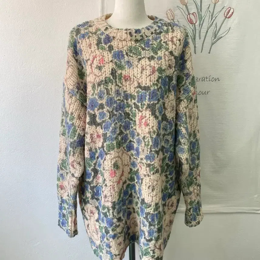[BUNJANG] ZARA Floral Pattern Oversized Chunky Knit Sweater / 자라(ZARA) 플로럴 패턴 오버핏 청키 니트 스웨터
