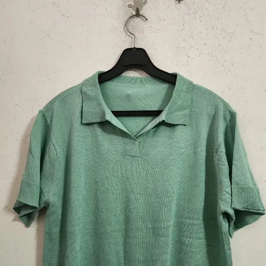 [BUNJANG] Mint Short Sleeve Collar Knit / 민트색 반팔 카라 니트
