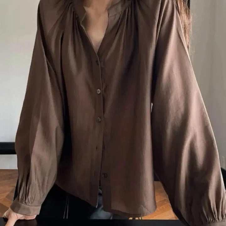 [BUNJANG] LIBRE Brown Puff Sleeve Blouse / LIBRE 브라운 퍼프 소매 블라우스