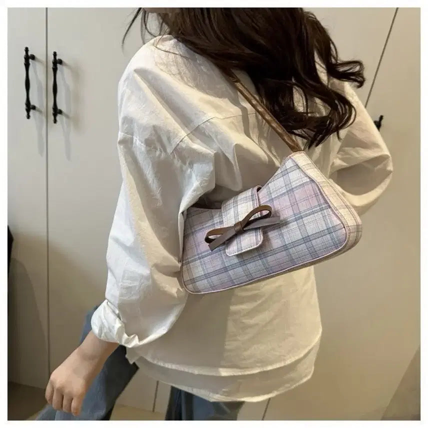 [BUNJANG] Checkered Ribbon Shoulder Bag / 체크무늬 리본 숄더백