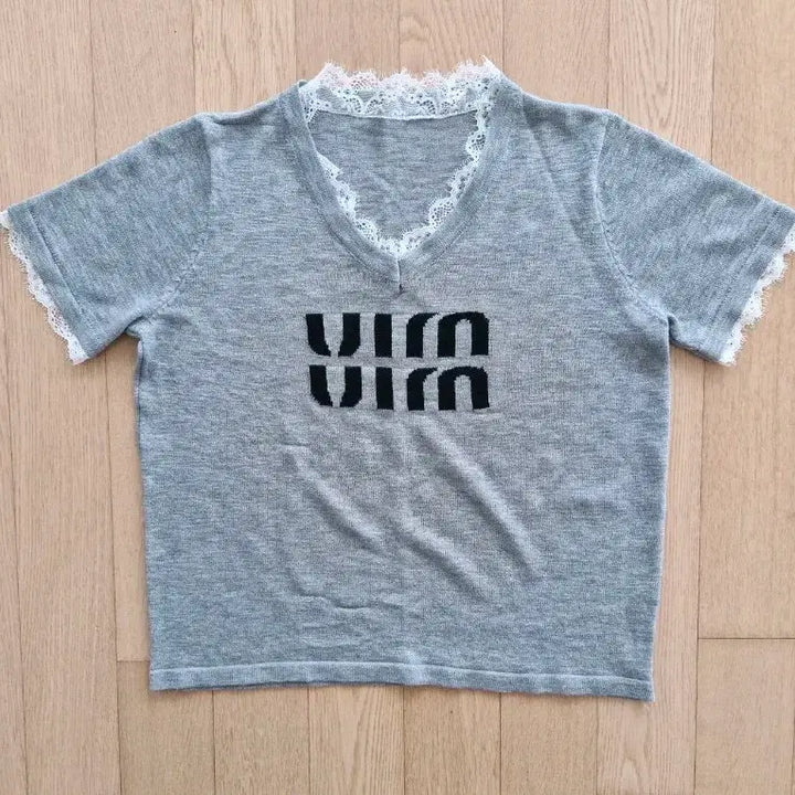 [BUNJANG] Lace Short Sleeve T-Shirt Gray / *새상품* 레이스 반팔 티셔츠 그레이