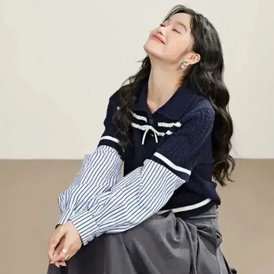 [BUNJANG] Kuose Navy Blouse / 쿠오세 (Kuose) 네이비 블라우스