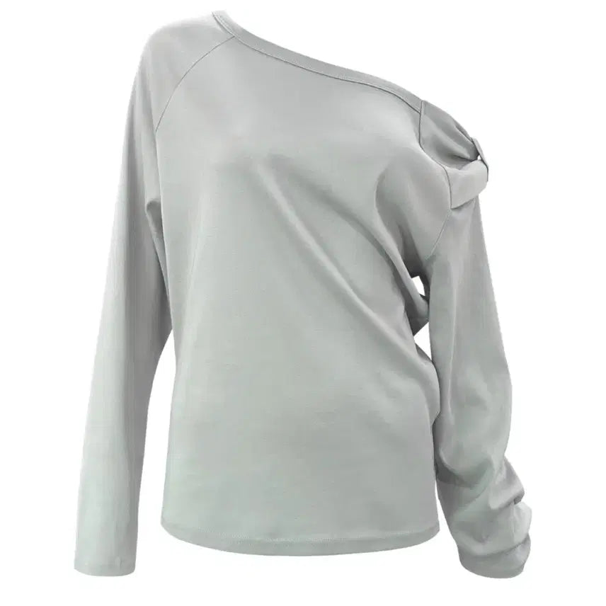[BUNJANG] CHEMISTRY BOW One-Shoulder Long Sleeve (Light Gray) / 체메씨 BOW ONE-SHOULDER LONG SLEEVE