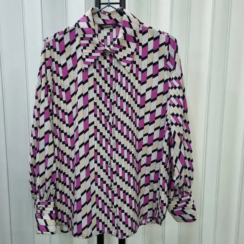 [BUNJANG] VALENCIA Pattern Blouse Purple Ivory / VALENCIA 패턴 블라우스 퍼플 아이보리