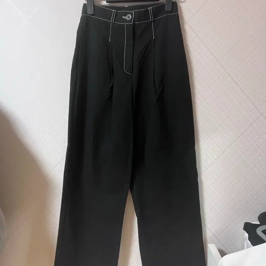 [BUNJANG] Stitch Point Black Wide Pants / 스티치 포인트 블랙 와이드 팬츠
