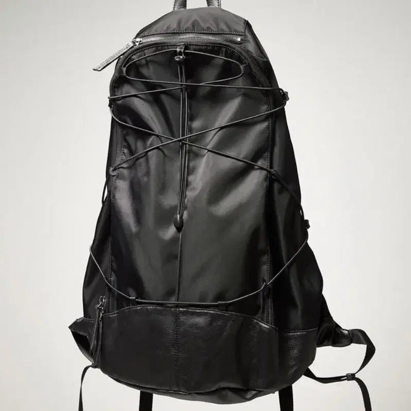 [BUNJANG] Hatching Room Nylon Leather Backpack - Black / 새상품) 해칭룸 나일론 레더 백팩 - 블랙
