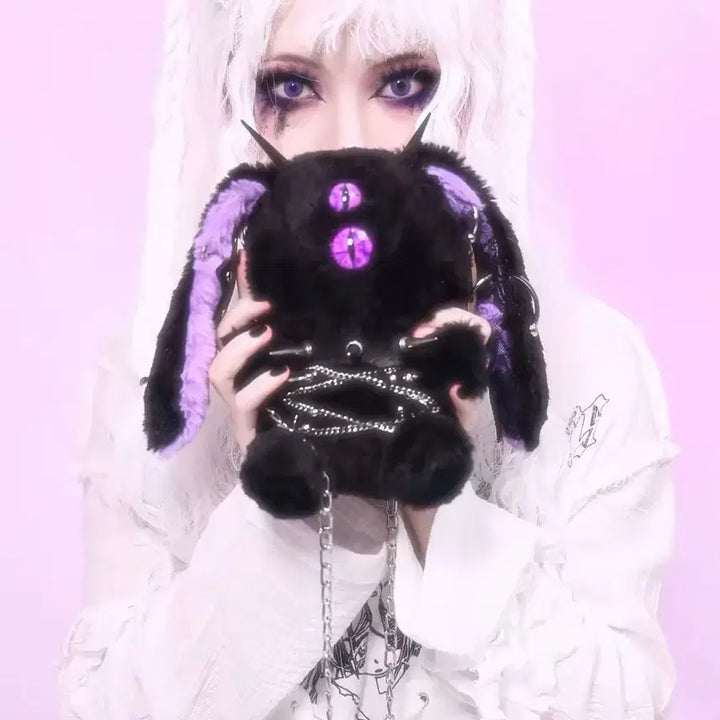 [BUNJANG] Devil Rabbit Plush Backpack / 지뢰계 고딕 하라주쿠 데빌 토끼 인형 가방 백팩