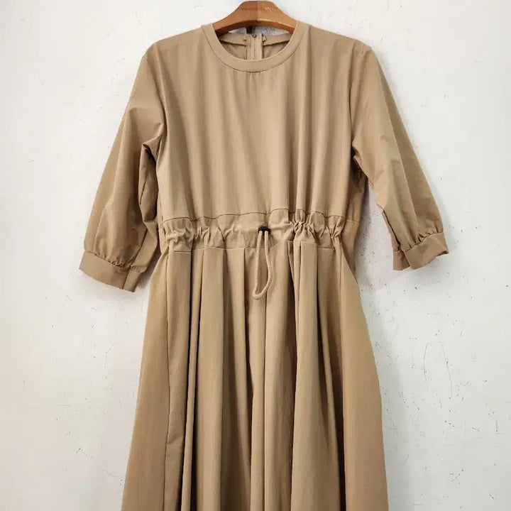 [BUNJANG] Waist String Long Dress Beige / 바스락베이지 롱 원피스 허리 스트링