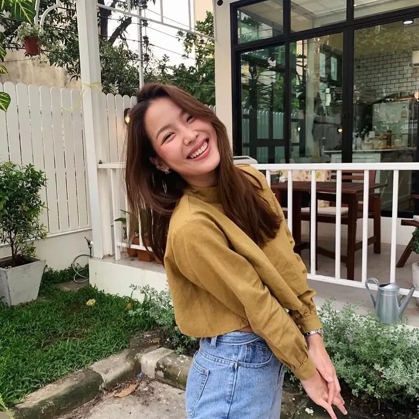 [BUNJANG] Handmade Open Back Crop Blouse / 오픈백 크롭 블라우스 핸드메이드