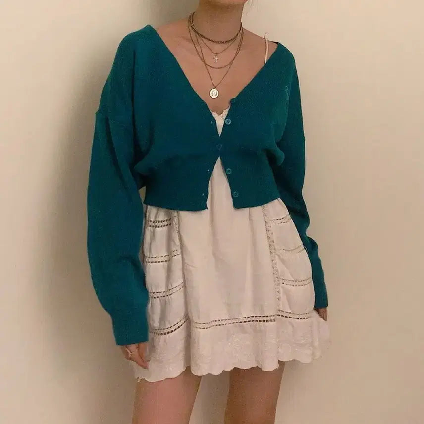 [BUNJANG] Teal Cardigan / 청록 가디건